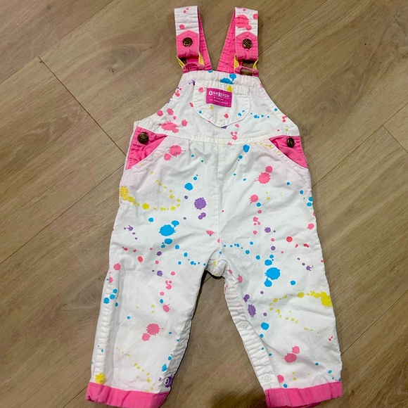 OshKosh B'gosh Other - Vintage OshKosh B'gosh Kids Paint Splatter Overalls - White and Pink size 24mo